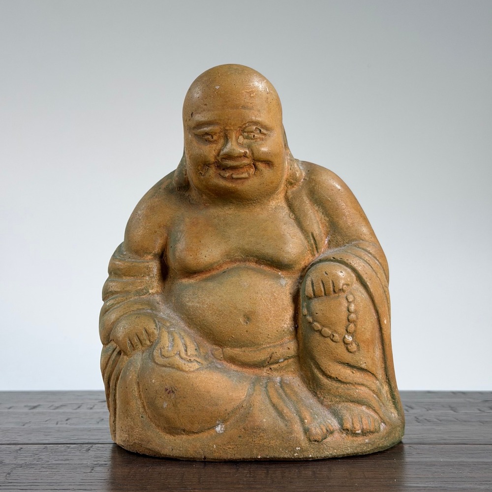 Vintage Hotei Laughing Buddha‎ Figurine 6" Garden Statue Heavy Concrete Molded